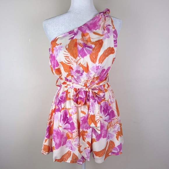 House Of Sienna | Feminine Tropical Vacation One Shoulder Shorts Romper | 8 - Picture 1 of 11